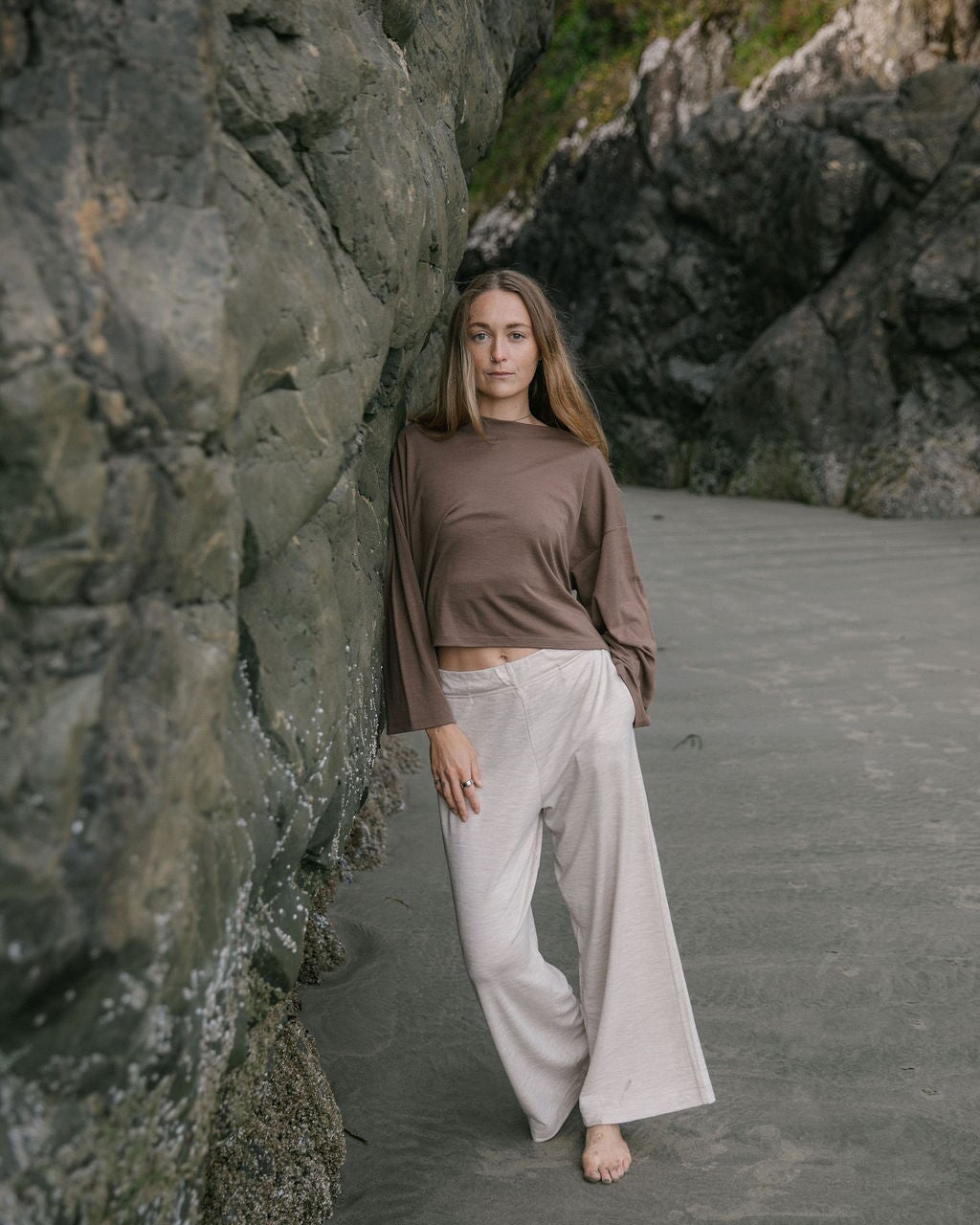 Merino Flowy Pants | Model is wearing size Small, Height 5.7"