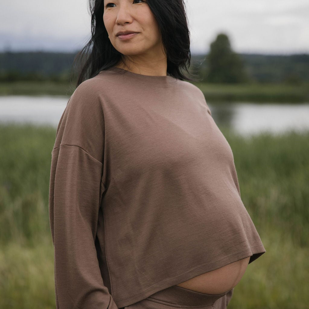 Merino Flowy Top | Model wearing size Large, 8mths pregnant