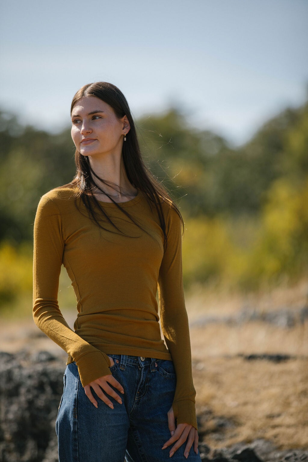 Merino Long Sleeve Top With Thumbholes