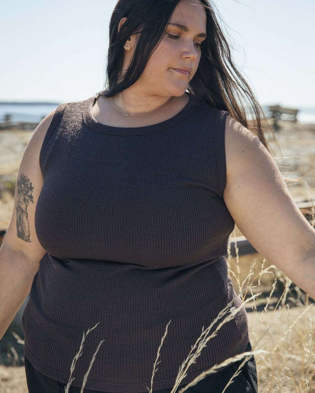 Waffle Tank | Sybil is wearing size 3XL, height 5.6"