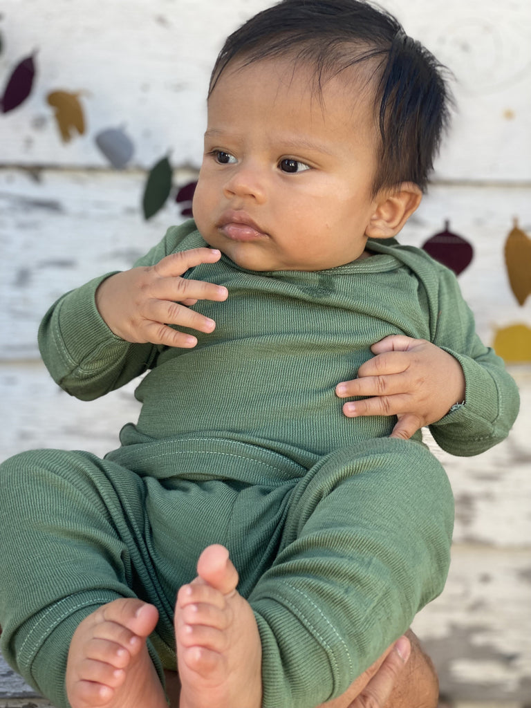 One piece pajamas for kids from 100% Merino wool - GREEN ROSE