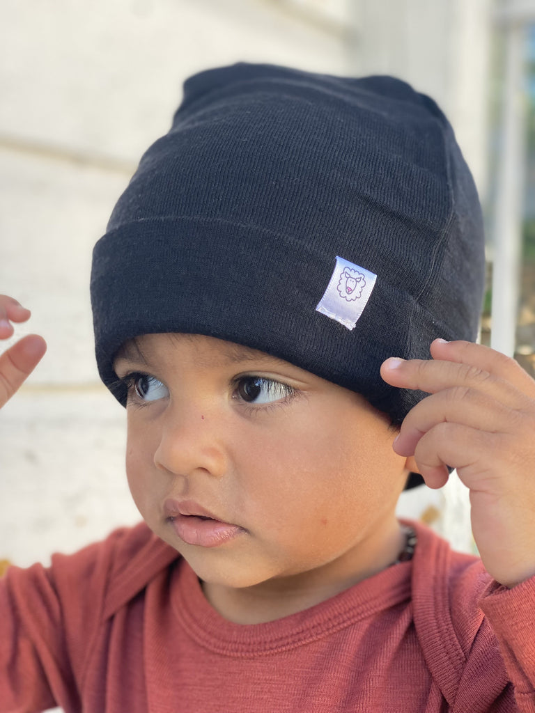 Beanie BABIES Simply Merino Clothing Co XS Newborn BLACK 